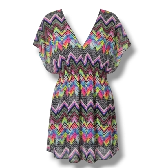 Miken Swim Other - Miken Swim Women’s Multicolor Chevron Deep V-Neck Sleeveless Cover-Up – Size XS
